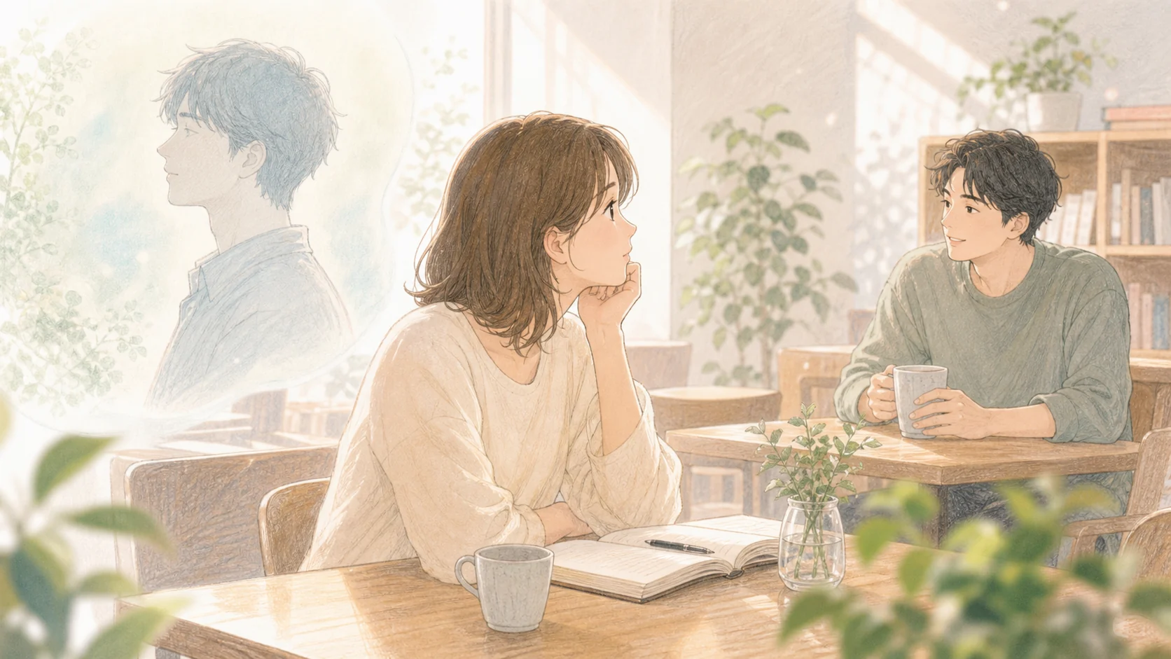 理想像と実際に惹かれる相手の違いを表すやわらかいイラスト