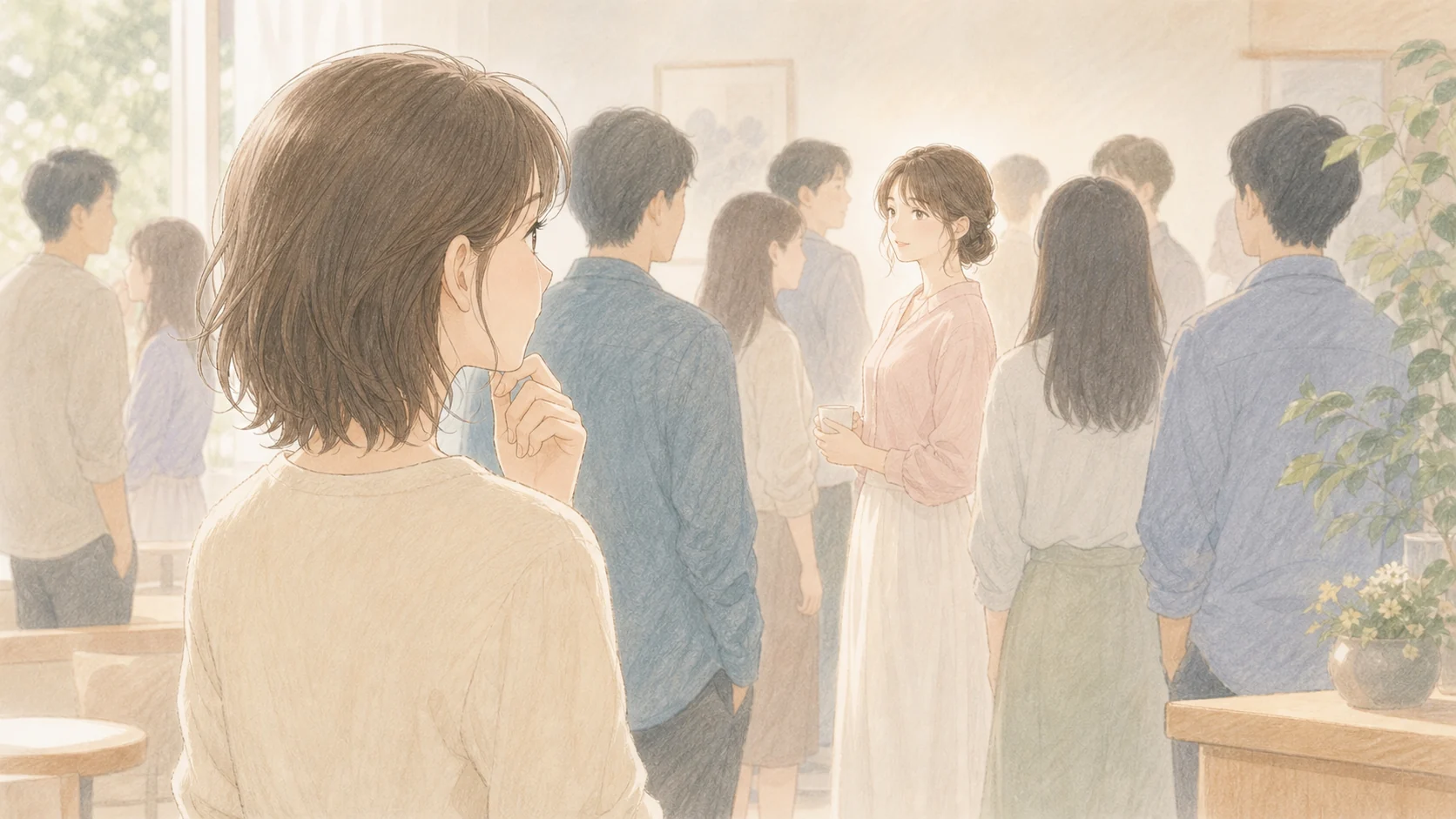 相対評価で印象が変わる様子を表すやわらかいイラスト