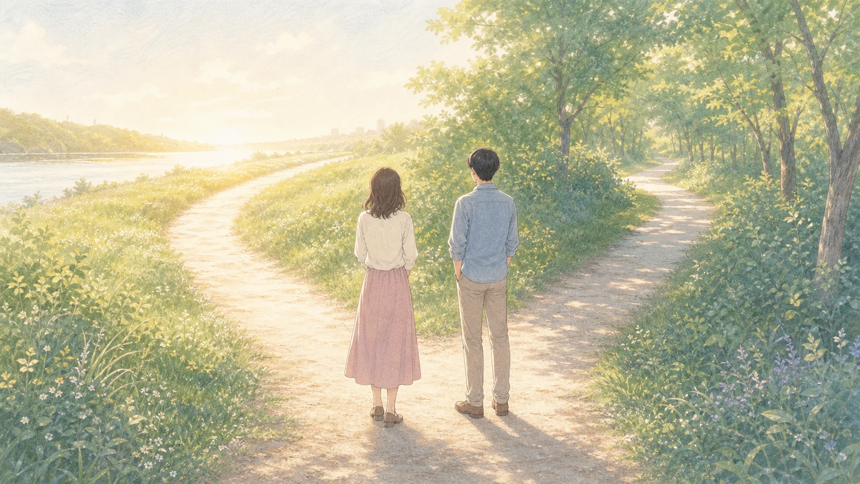 短期の惹かれ方と長期の相性の違いを表す分かれ道のイラスト