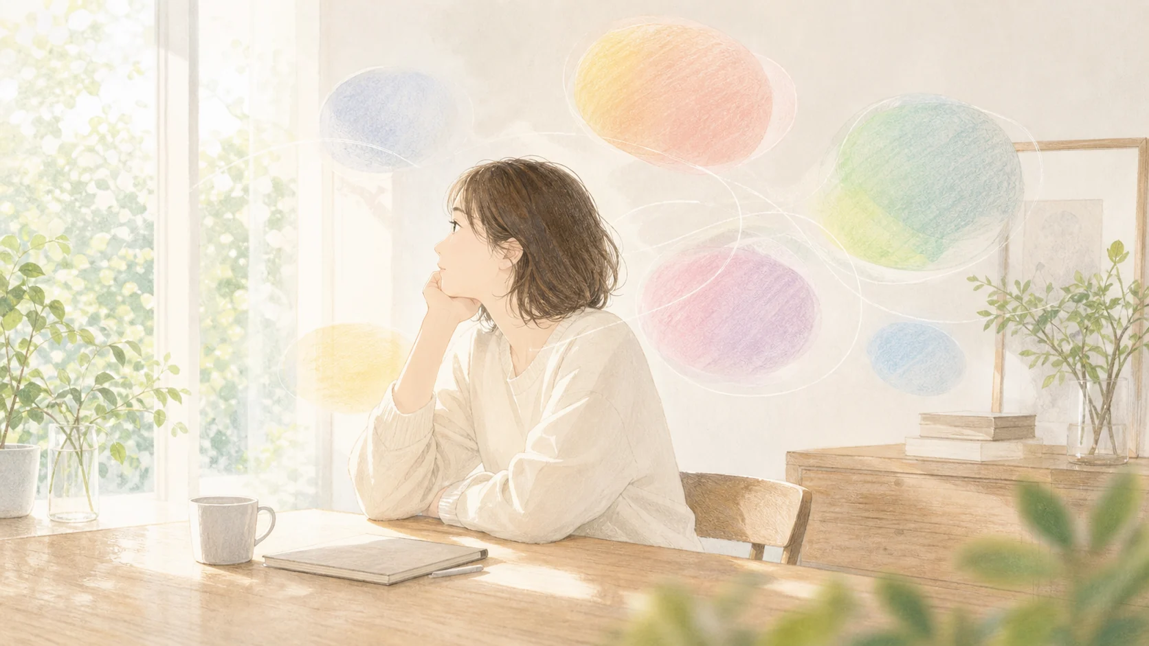 自分の理想と感情のスイッチを見つめる内省のイラスト