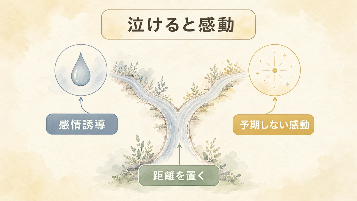 泣ける設計と予期しない感動を分けて示した図解