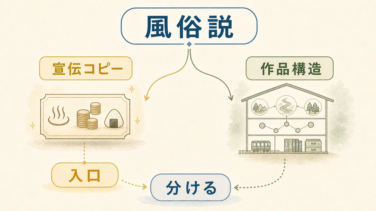風俗説を宣伝コピーと作品構造の読みへ分けて整理する固定プリセット図解