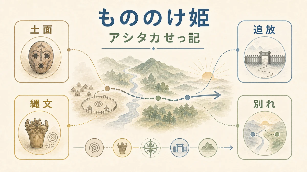 もののけ姫をアシタカせっ記土面縄文追放別れで整理する固定プリセット図解アイキャッチ