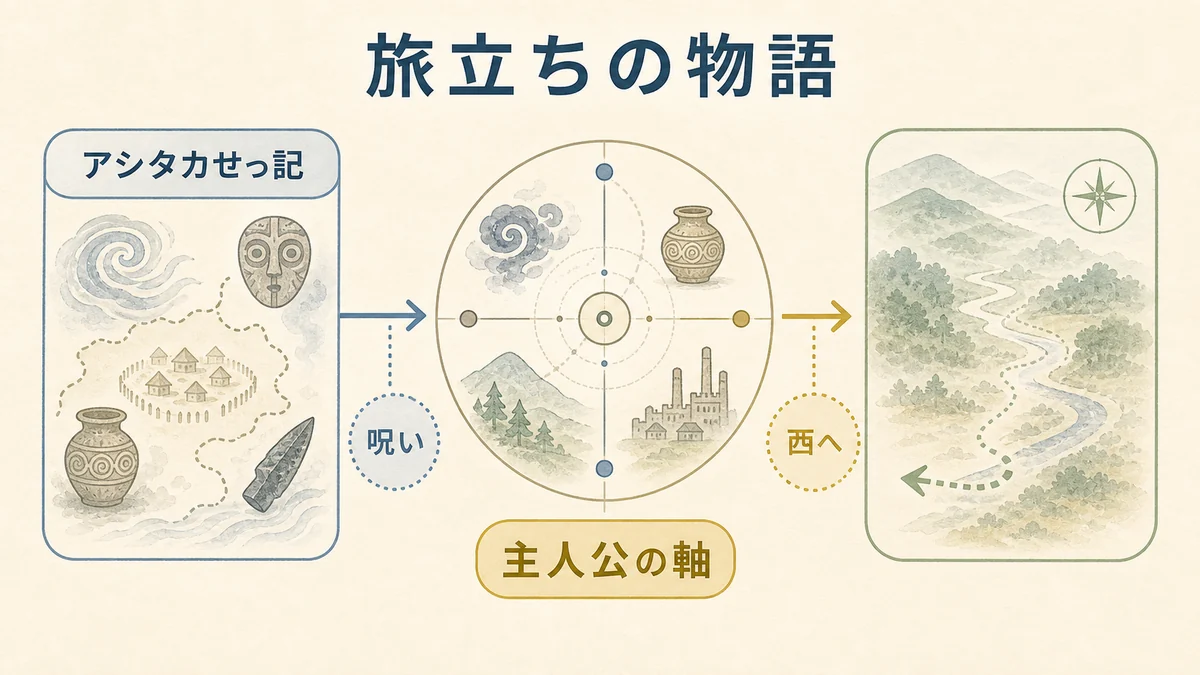 もののけ姫をサン中心ではなくアシタカの旅立ちとして読む固定プリセット図解