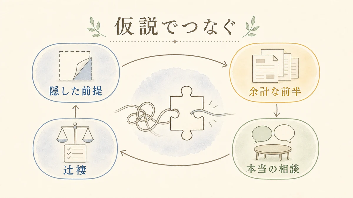 隠した前提と余計な前半が仮説で本当の相談につながる固定プリセット図解