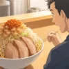 山盛りの二郎系ラーメンと初挑戦の食べ進め方を描いた視聴ガイド用アイキャッチ