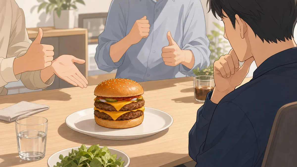 定番チーズバーガーへの好みの差を示す食べ比べ挿絵