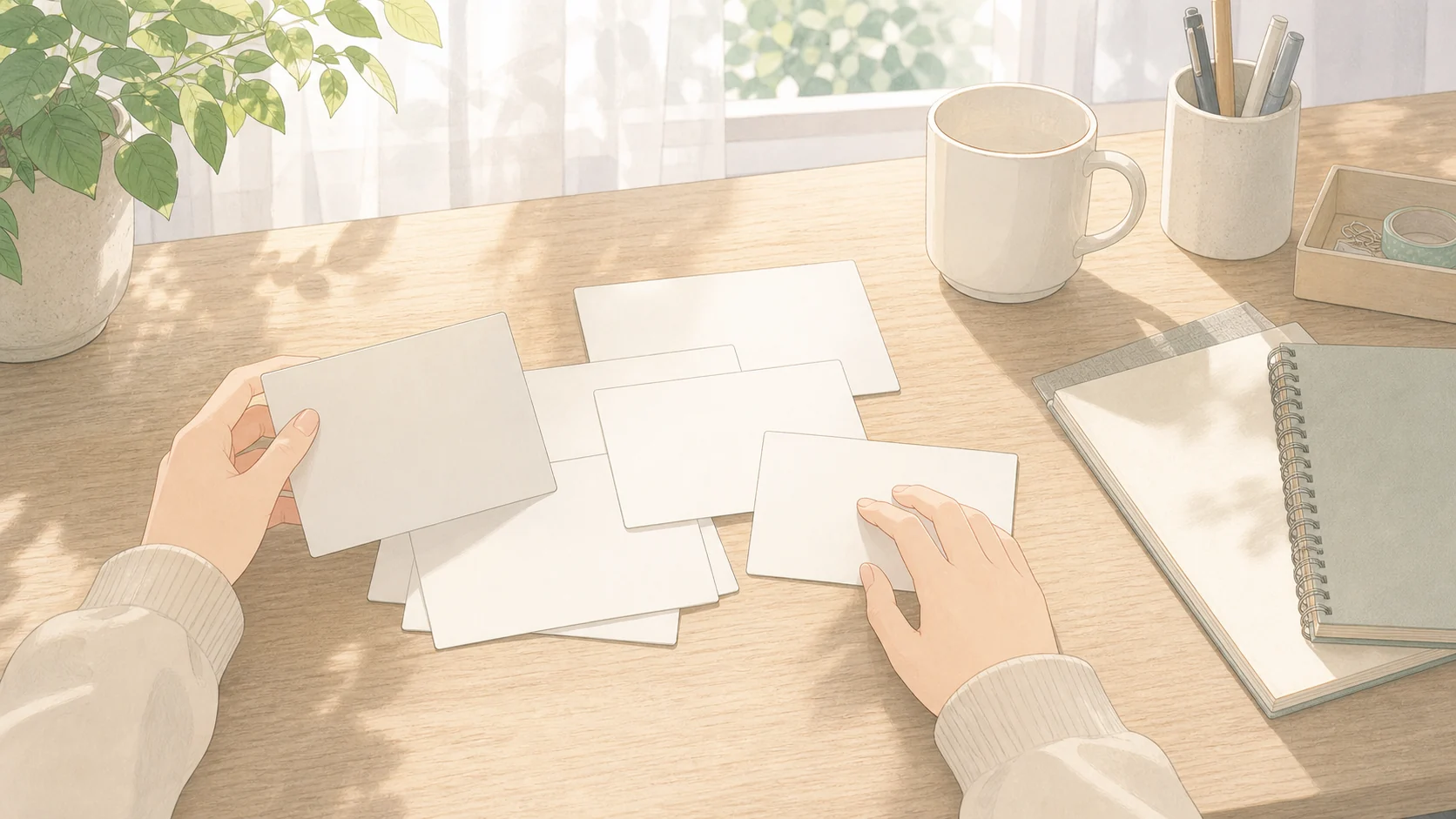 ワーキングメモリーと集中力の関係を表すアニメ風の整理された机