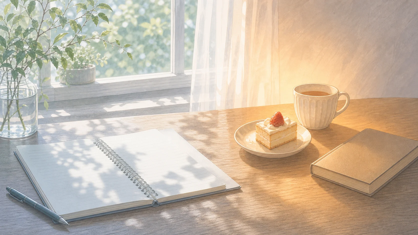 朝の予測を変える余地を表すアニメ風の予定表と温かい光