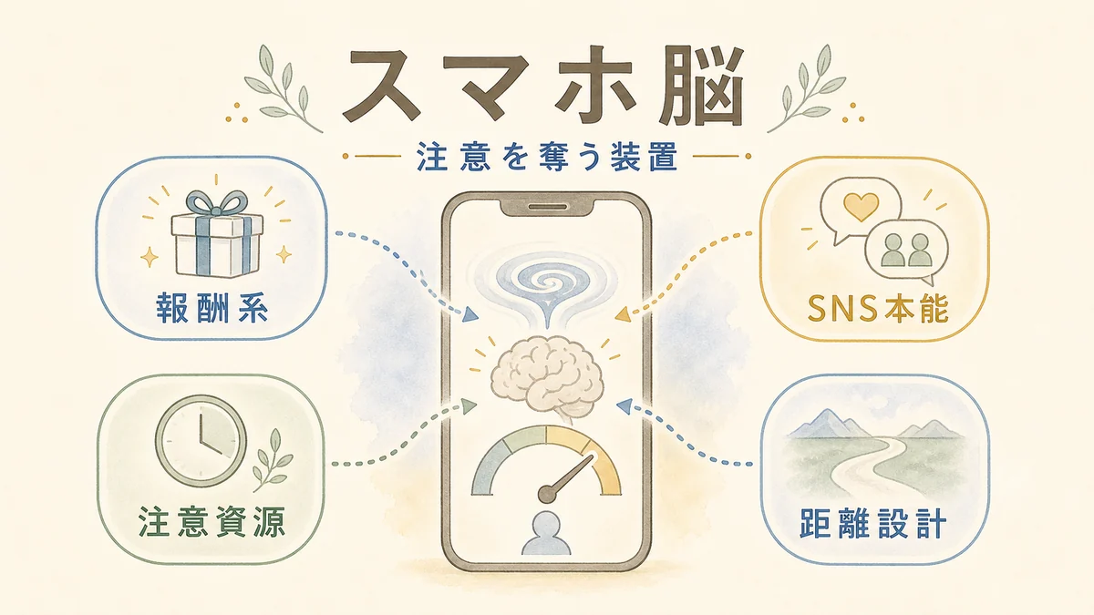 スマホ脳を報酬系注意資源SNS本能距離設計で整理する固定プリセット図解アイキャッチ