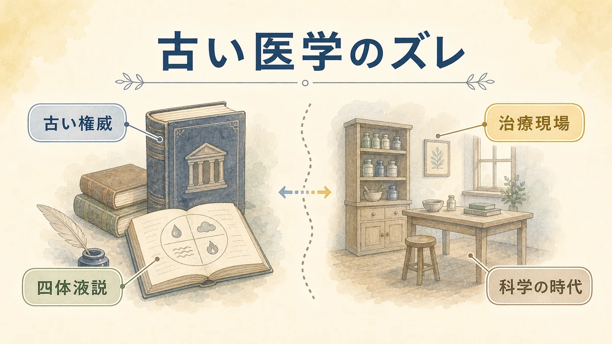18世紀医学の古い権威と治療現場のズレを示す図解